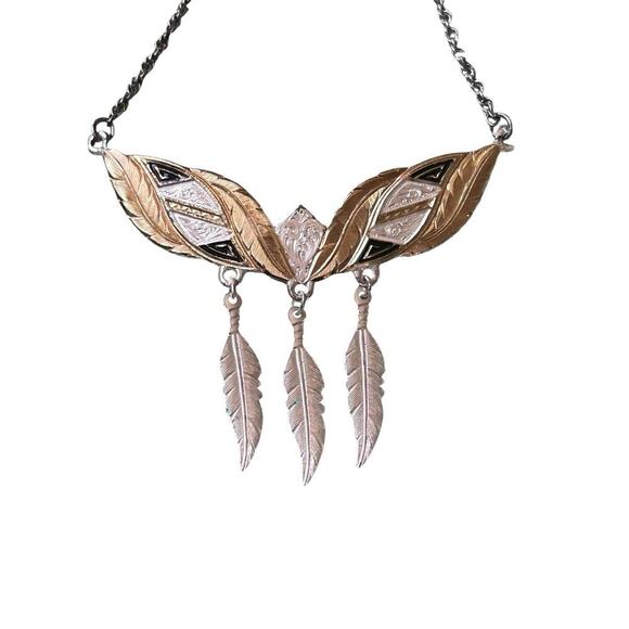 Montana Silversmiths Boundless Legacy Choker Necklace Silver Gold Dangle Feather - Picture 1 of 7